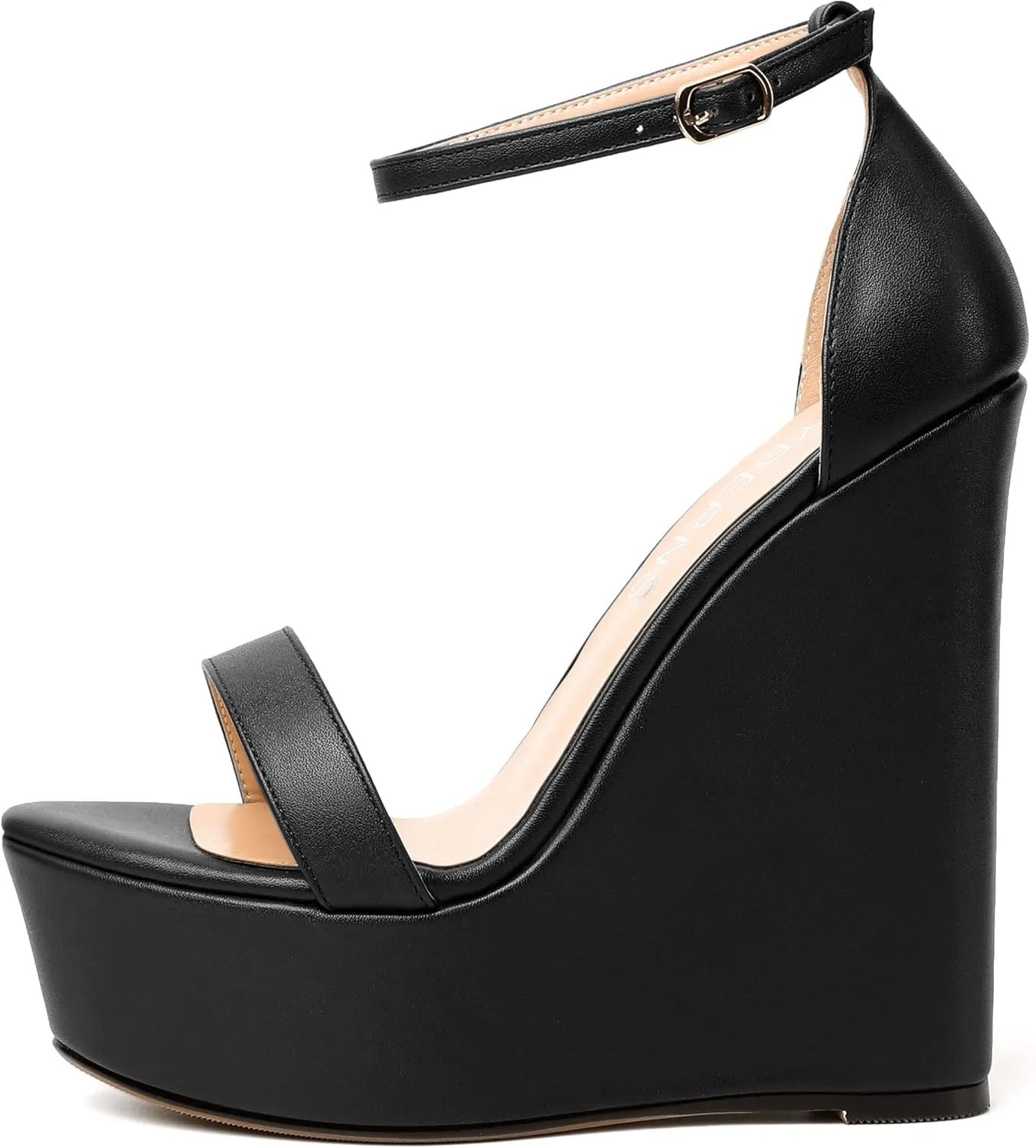 WAYDERNS Womens Ankle Strap Solid Open Toe Platform Buckle Matte Wedding Sexy Wedge High Heel Heeled Sandals 6 Inch