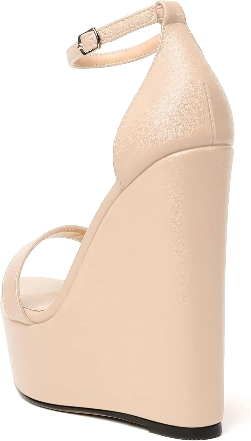 WAYDERNS Womens Ankle Strap Solid Open Toe Platform Buckle Matte Wedding Sexy Wedge High Heel Heeled Sandals 6 Inch