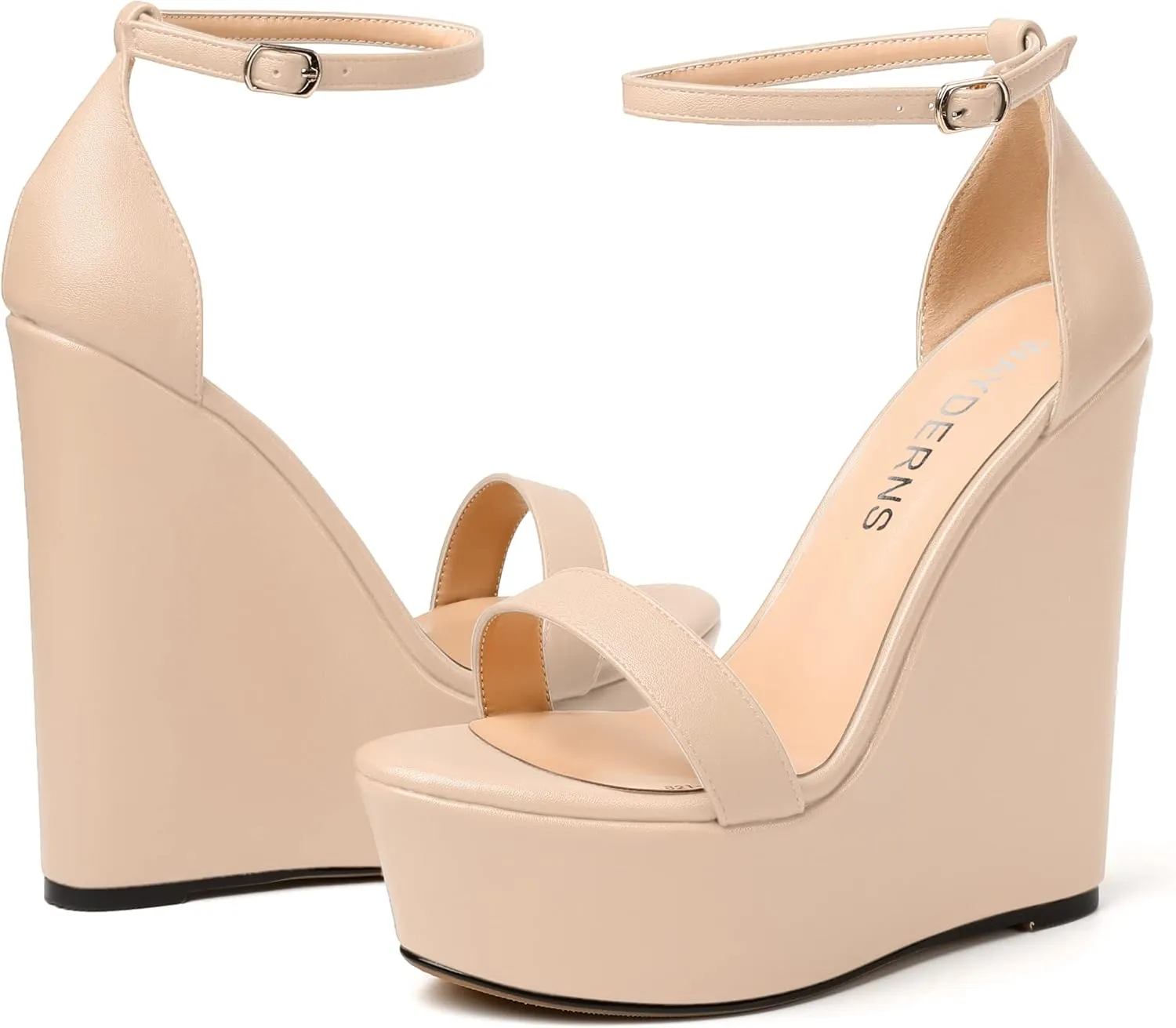 WAYDERNS Womens Ankle Strap Solid Open Toe Platform Buckle Matte Wedding Sexy Wedge High Heel Heeled Sandals 6 Inch