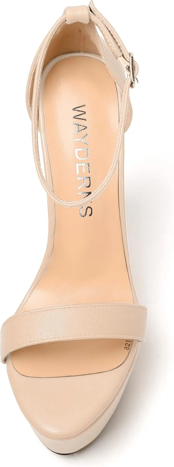 WAYDERNS Womens Ankle Strap Solid Open Toe Platform Buckle Matte Wedding Sexy Wedge High Heel Heeled Sandals 6 Inch