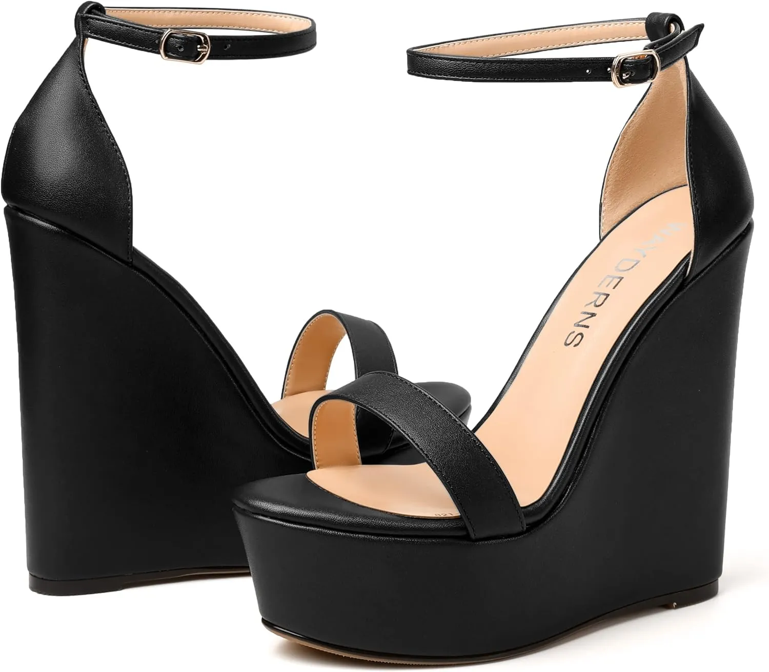 WAYDERNS Womens Ankle Strap Solid Open Toe Platform Buckle Matte Wedding Sexy Wedge High Heel Heeled Sandals 6 Inch