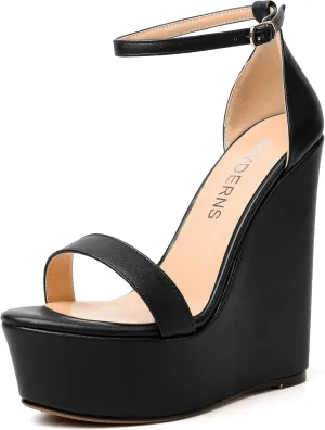 WAYDERNS Womens Ankle Strap Solid Open Toe Platform Buckle Matte Wedding Sexy Wedge High Heel Heeled Sandals 6 Inch