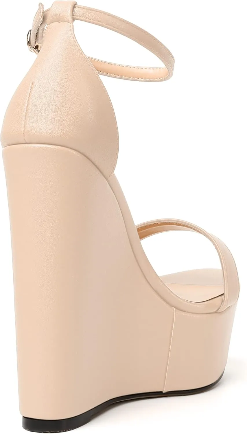 WAYDERNS Womens Ankle Strap Solid Open Toe Platform Buckle Matte Wedding Sexy Wedge High Heel Heeled Sandals 6 Inch