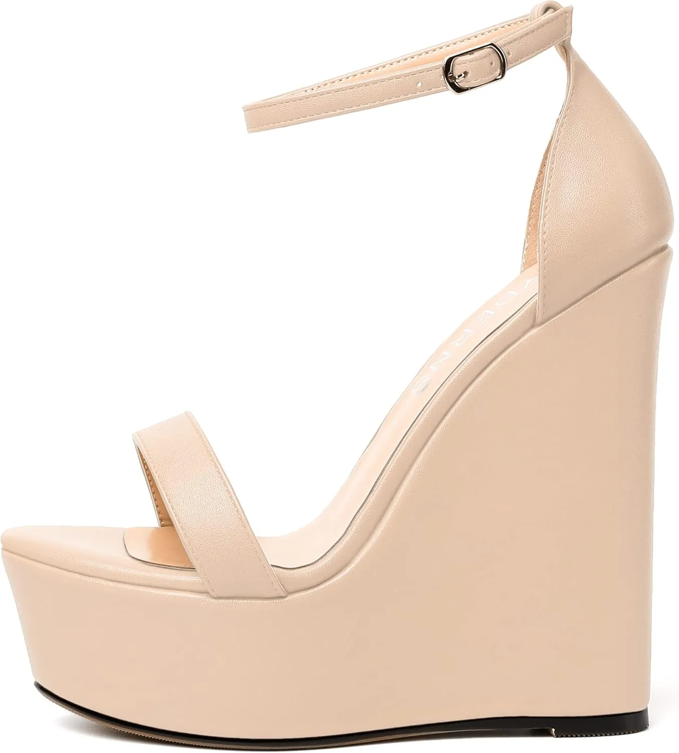 WAYDERNS Womens Ankle Strap Solid Open Toe Platform Buckle Matte Wedding Sexy Wedge High Heel Heeled Sandals 6 Inch