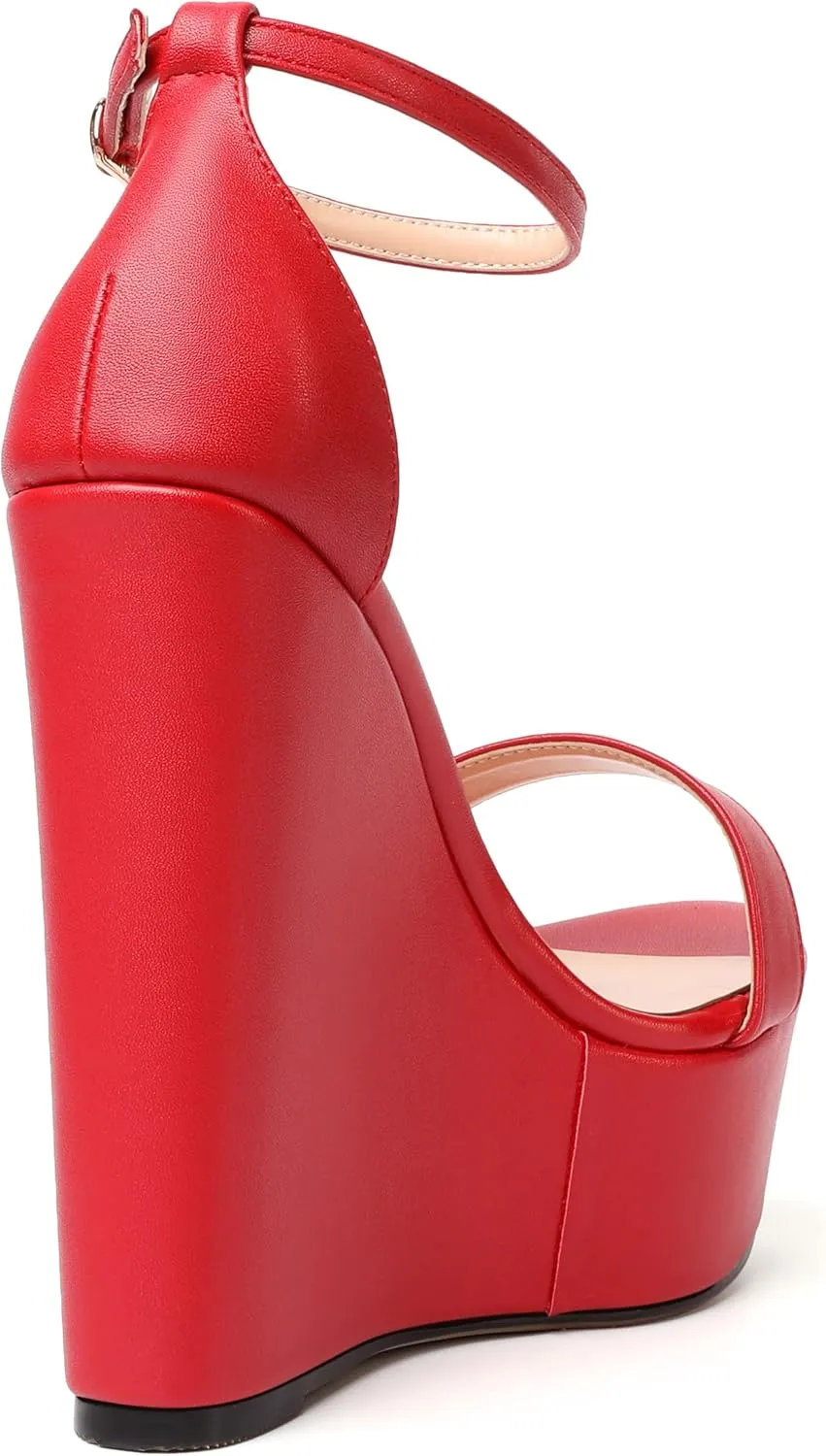 WAYDERNS Womens Ankle Strap Solid Open Toe Platform Buckle Matte Wedding Sexy Wedge High Heel Heeled Sandals 6 Inch