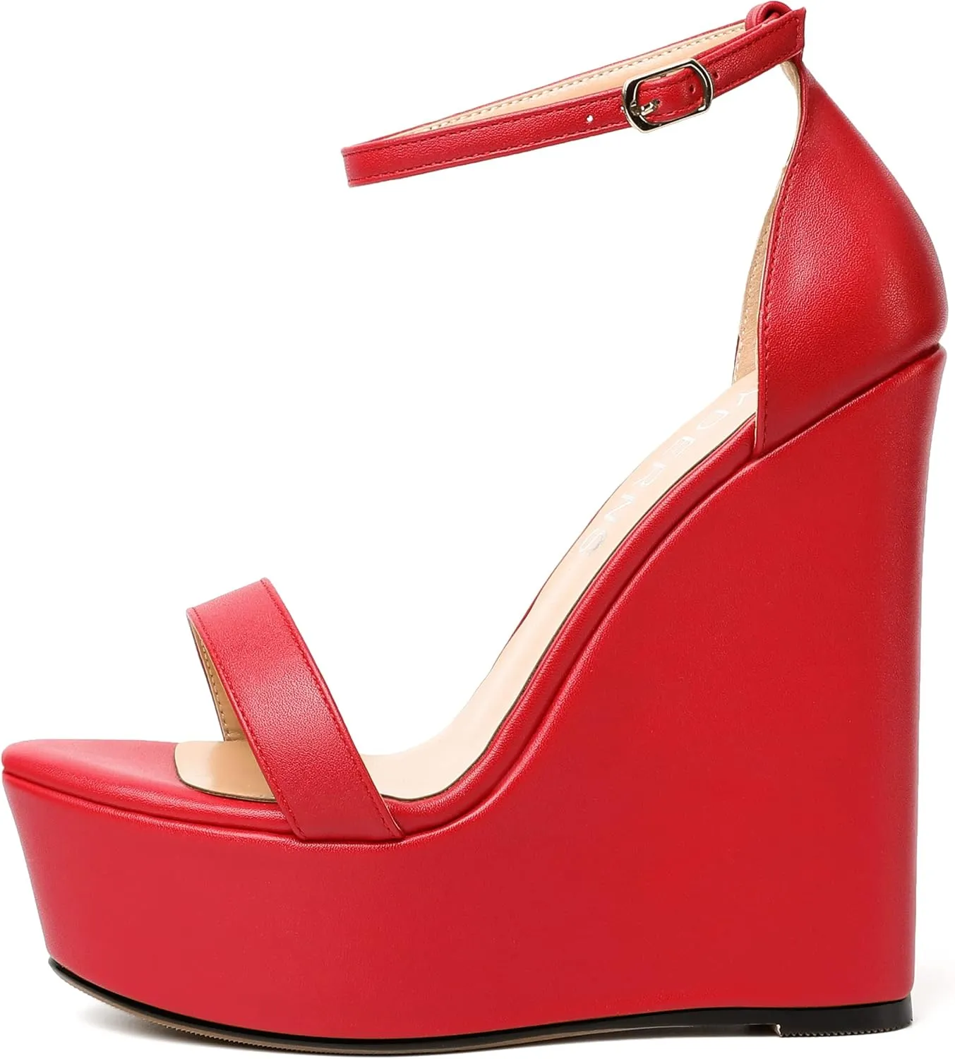 WAYDERNS Womens Ankle Strap Solid Open Toe Platform Buckle Matte Wedding Sexy Wedge High Heel Heeled Sandals 6 Inch