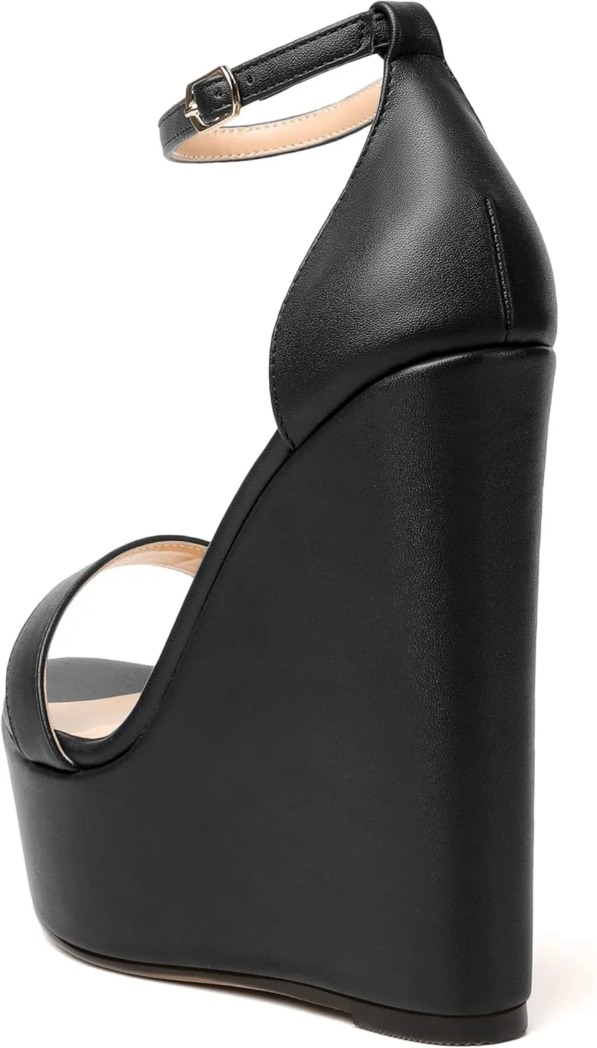 WAYDERNS Womens Ankle Strap Solid Open Toe Platform Buckle Matte Wedding Sexy Wedge High Heel Heeled Sandals 6 Inch