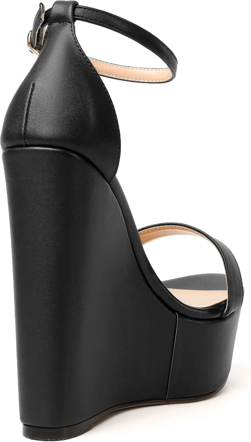 WAYDERNS Womens Ankle Strap Solid Open Toe Platform Buckle Matte Wedding Sexy Wedge High Heel Heeled Sandals 6 Inch