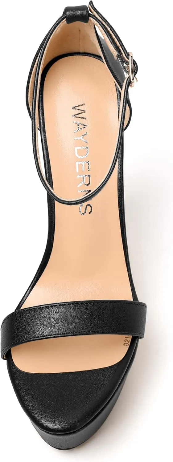 WAYDERNS Womens Ankle Strap Solid Open Toe Platform Buckle Matte Wedding Sexy Wedge High Heel Heeled Sandals 6 Inch