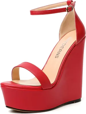 WAYDERNS Womens Ankle Strap Solid Open Toe Platform Buckle Matte Wedding Sexy Wedge High Heel Heeled Sandals 6 Inch