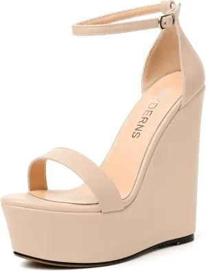 WAYDERNS Womens Ankle Strap Solid Open Toe Platform Buckle Matte Wedding Sexy Wedge High Heel Heeled Sandals 6 Inch