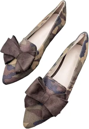 WENJIAZHIZHI Women's Pointed Toe Suede Bow Loafers Comfortable Ballet Flats Soft Office Lady Shoes Low-Heel Walking Slip-ons