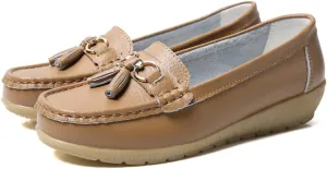WERWAES Casual Women’s Loafers Flat Metal Buckle Comfortable Lightweight Penny Loafers for Womens Leather Slip-on Outdoor Driving Moccasion Boat Shoes