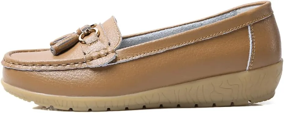 WERWAES Casual Women’s Loafers Flat Metal Buckle Comfortable Lightweight Penny Loafers for Womens Leather Slip-on Outdoor Driving Moccasion Boat Shoes