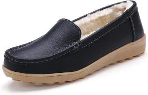 WERWAES Casual Womens Loafers Shoes Slip on Winter Flat Comfortable Warm Cloth Leather Non-slip Moccasins Loafer Shoes for Indoor and Outdoor