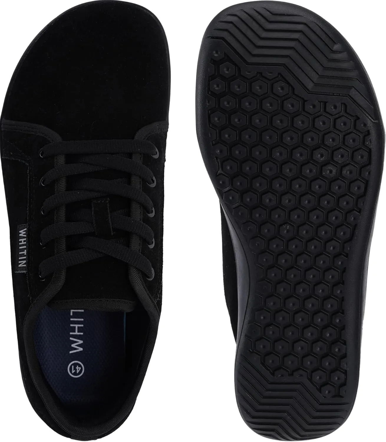 WHITIN Men's Wide Genuine Leather Barefoot Shoes | Minimalist Fashion Sneakers | Zero Drop Sole