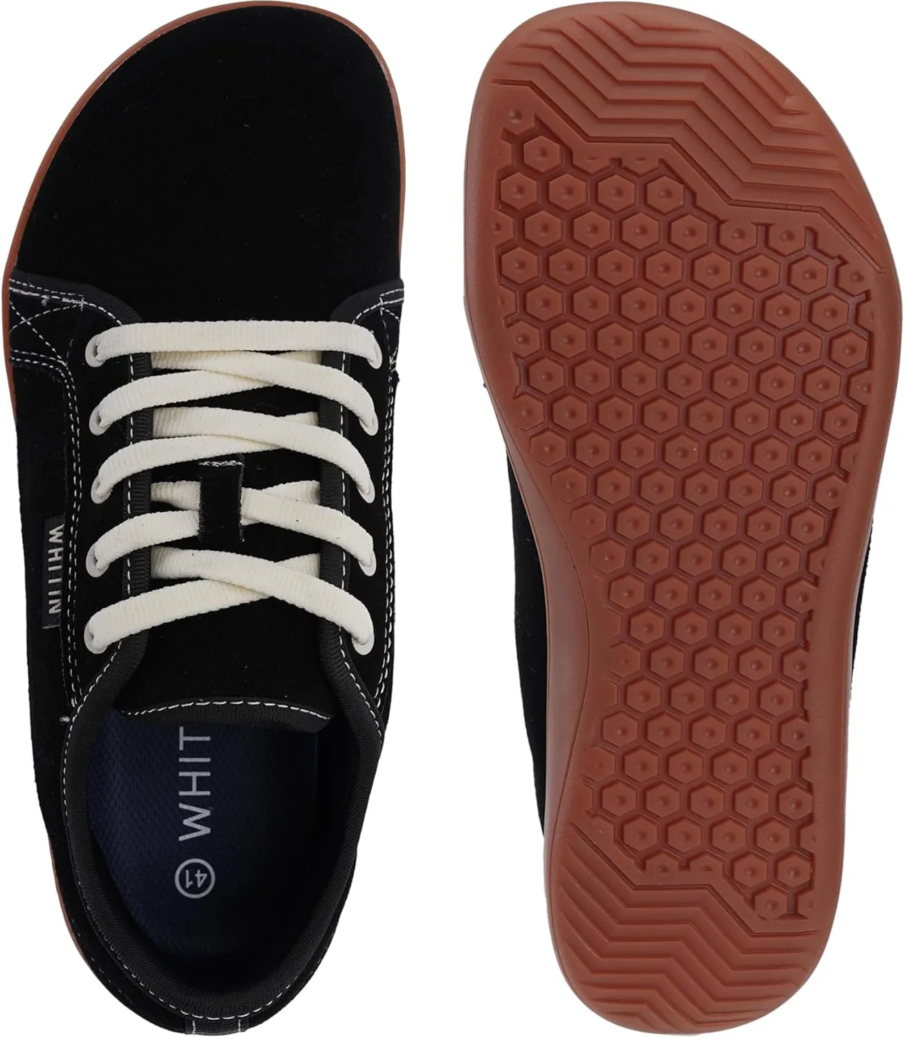 WHITIN Men's Wide Genuine Leather Barefoot Shoes | Minimalist Fashion Sneakers | Zero Drop Sole