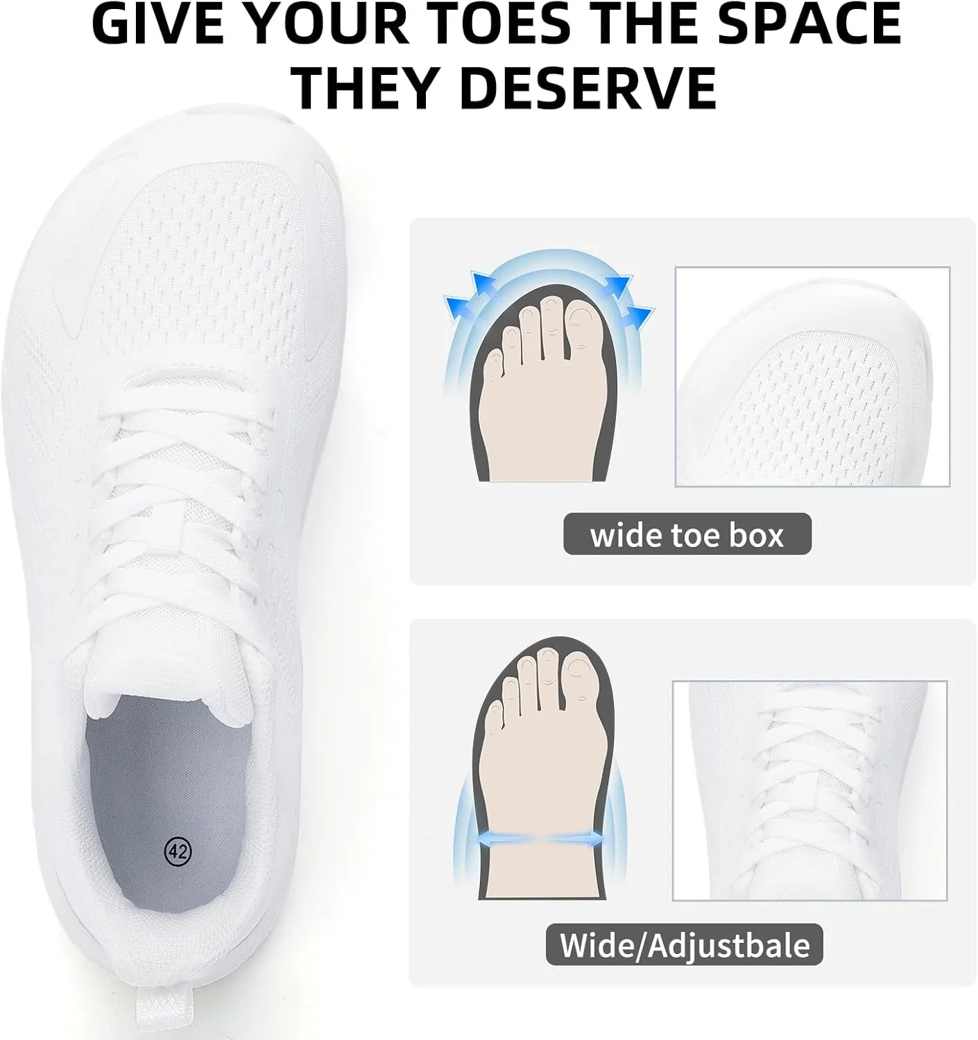 Wide Toe Box Shoes for Men - Wide Width Walking Shoes Comfortable Athletic Running Tennis Jogging Workout Gym Sneakers for Swelling Bunion Plantar Fasciitis Feet Non-Slip Rubber Sole
