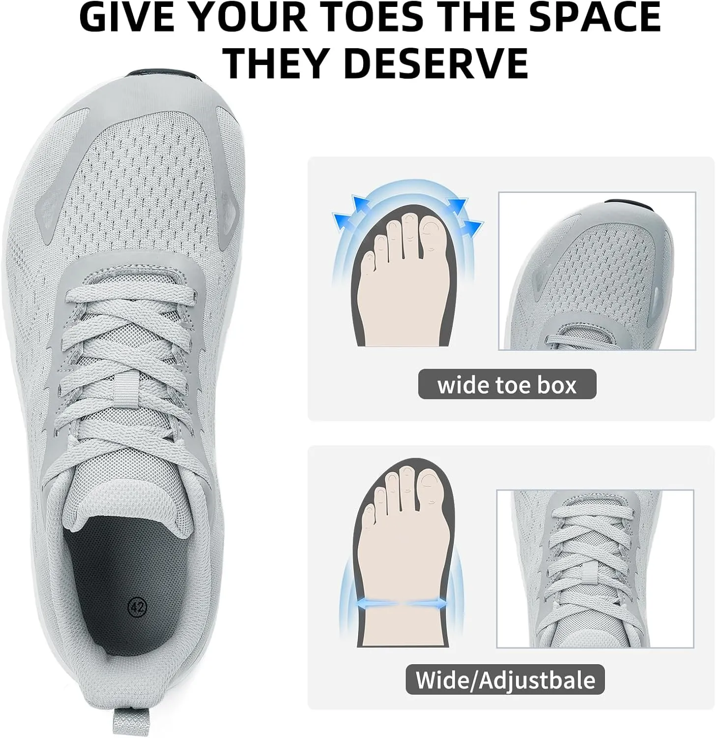 Wide Toe Box Shoes for Men - Wide Width Walking Shoes Comfortable Athletic Running Tennis Jogging Workout Gym Sneakers for Swelling Bunion Plantar Fasciitis Feet Non-Slip Rubber Sole