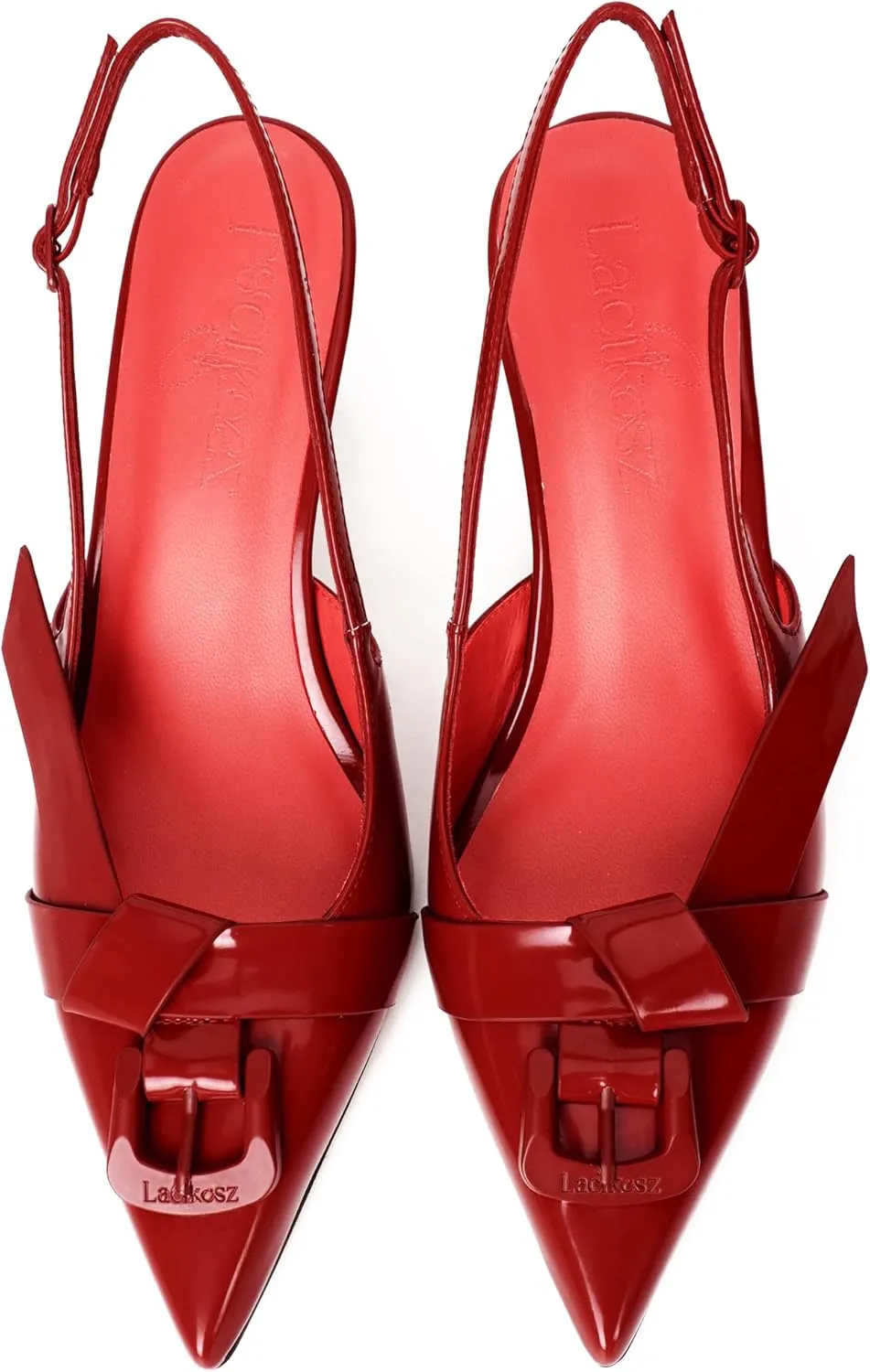 Women Heels Slingback Pointed Closed Toe Kitten Heel Sandals Slip On Stiletto 2.6 Inch Pumps Metal Buckle Faux Leather Evening Prom Party Dress Shoes