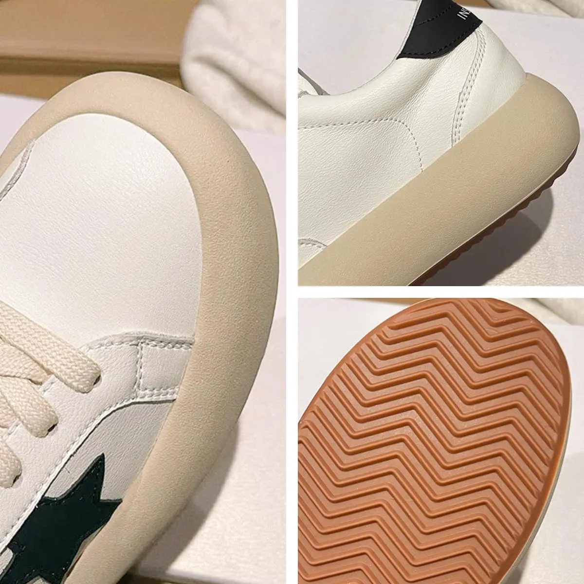 Women Retro Platform Sneakers, Y2K Star Patch Streetwear, Premium Leather Stylish Height Boost Casual School Shoes Teens