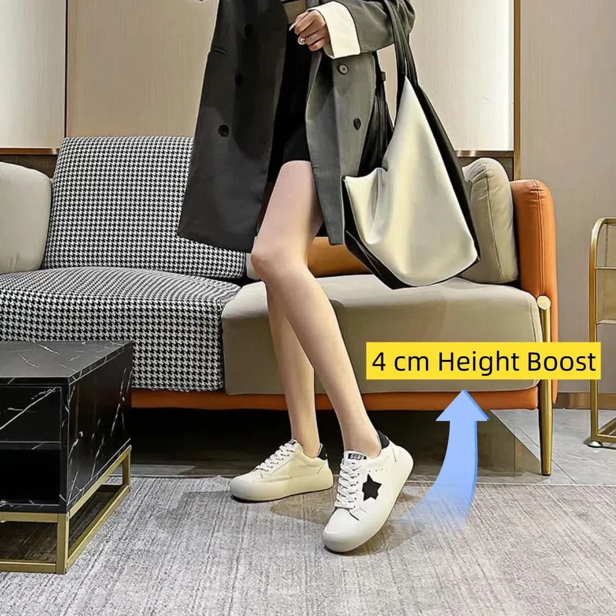 Women Retro Platform Sneakers, Y2K Star Patch Streetwear, Premium Leather Stylish Height Boost Casual School Shoes Teens