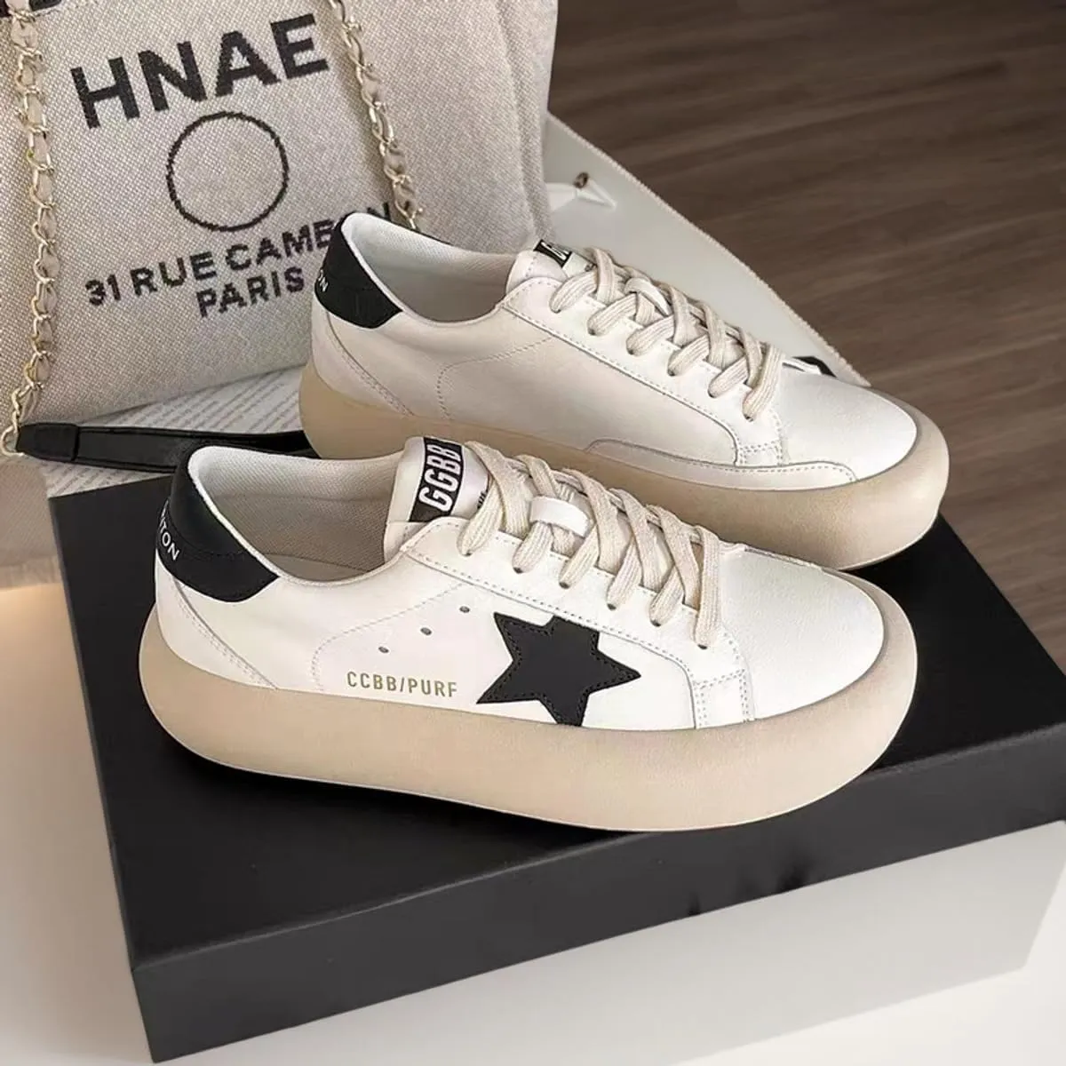 Women Retro Platform Sneakers, Y2K Star Patch Streetwear, Premium Leather Stylish Height Boost Casual School Shoes Teens