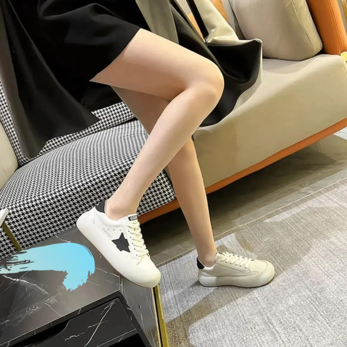 Women Retro Platform Sneakers, Y2K Star Patch Streetwear, Premium Leather Stylish Height Boost Casual School Shoes Teens