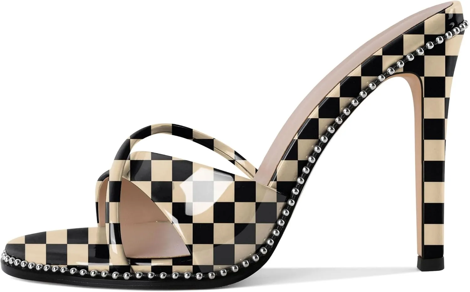 Women Stilettos High Heels Mules Open Round Toe Sandals Slip-on Comfort Sexy Dress Beaded Pumps Sandals Evening Party Prom 4 Inch Heeled Sandals