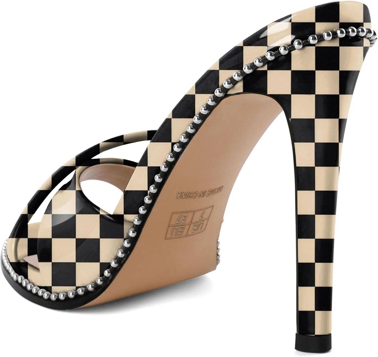 Women Stilettos High Heels Mules Open Round Toe Sandals Slip-on Comfort Sexy Dress Beaded Pumps Sandals Evening Party Prom 4 Inch Heeled Sandals