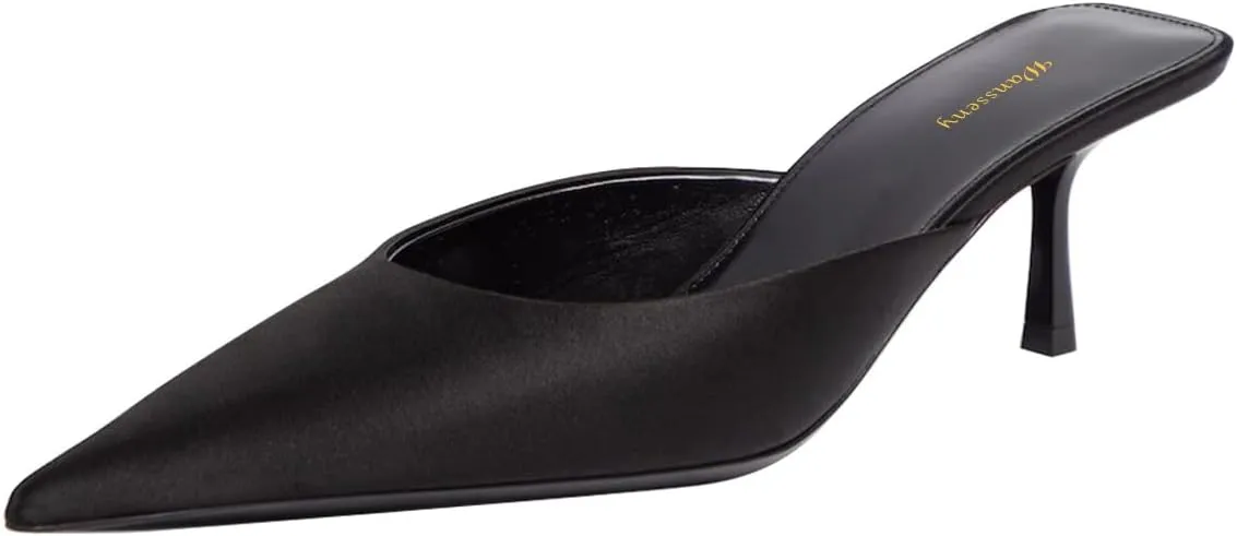 Women Stylish Pointed Toe Slip On Comfy Mules Low Kitten Heel Pumps Backless Ladies Casual Daily Slippers Size 4-16 US