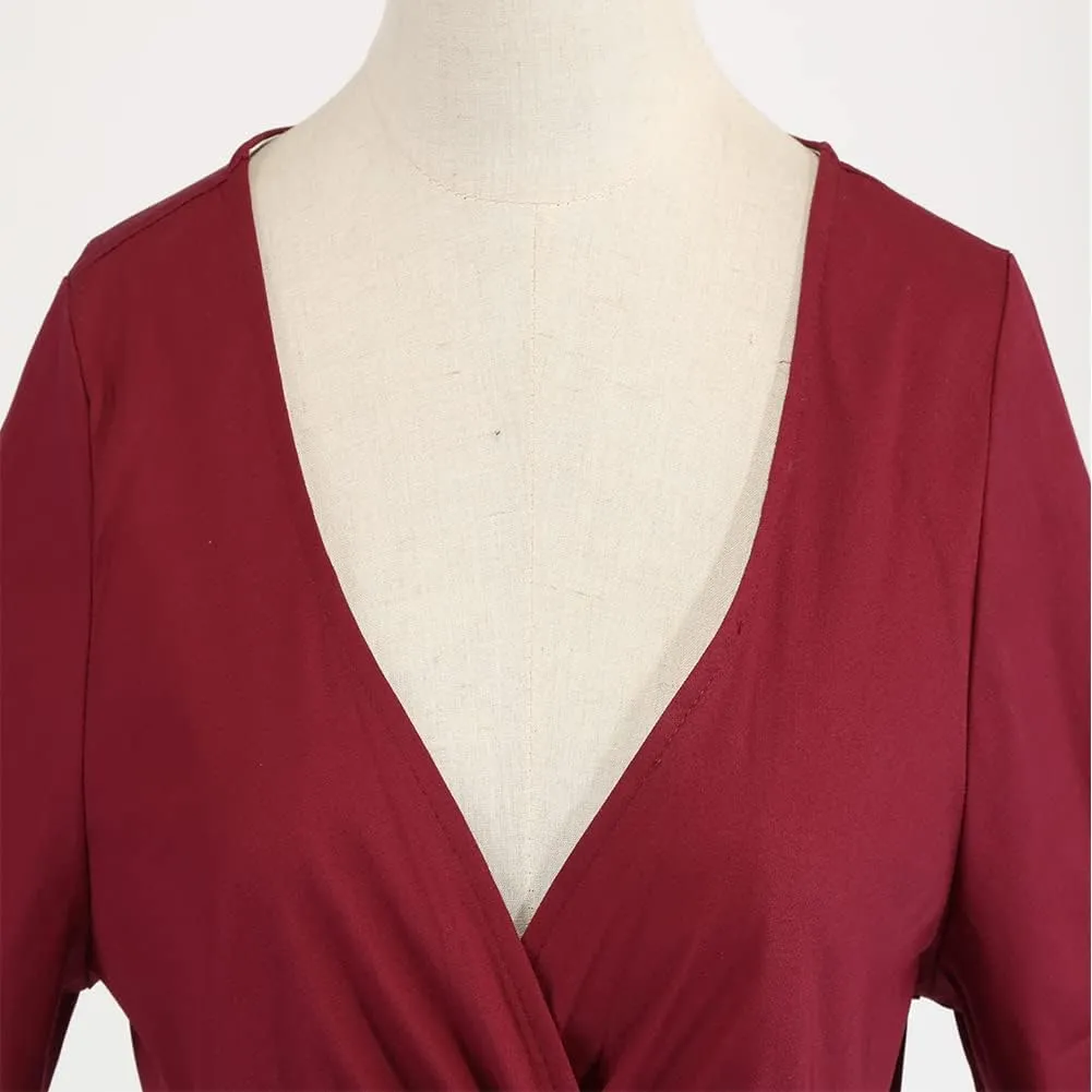 Women Vintage 1950s V-Neck Rockabilly Swing Audrey Hepburn 50s Pinup A-line Cocktail Tea Party Dress