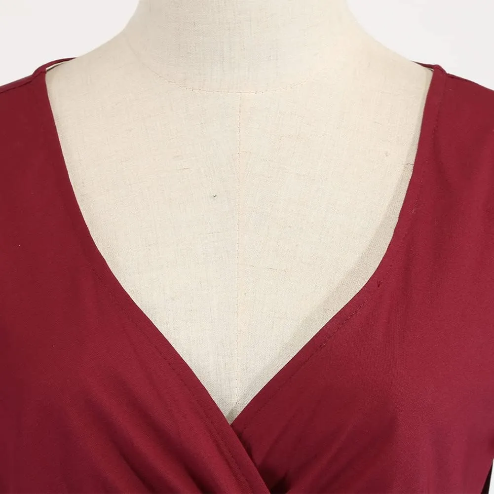 Women Vintage 1950s V-Neck Rockabilly Swing Audrey Hepburn 50s Pinup A-line Cocktail Tea Party Dress