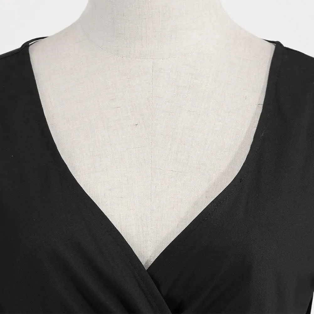 Women Vintage 1950s V-Neck Rockabilly Swing Audrey Hepburn 50s Pinup A-line Cocktail Tea Party Dress