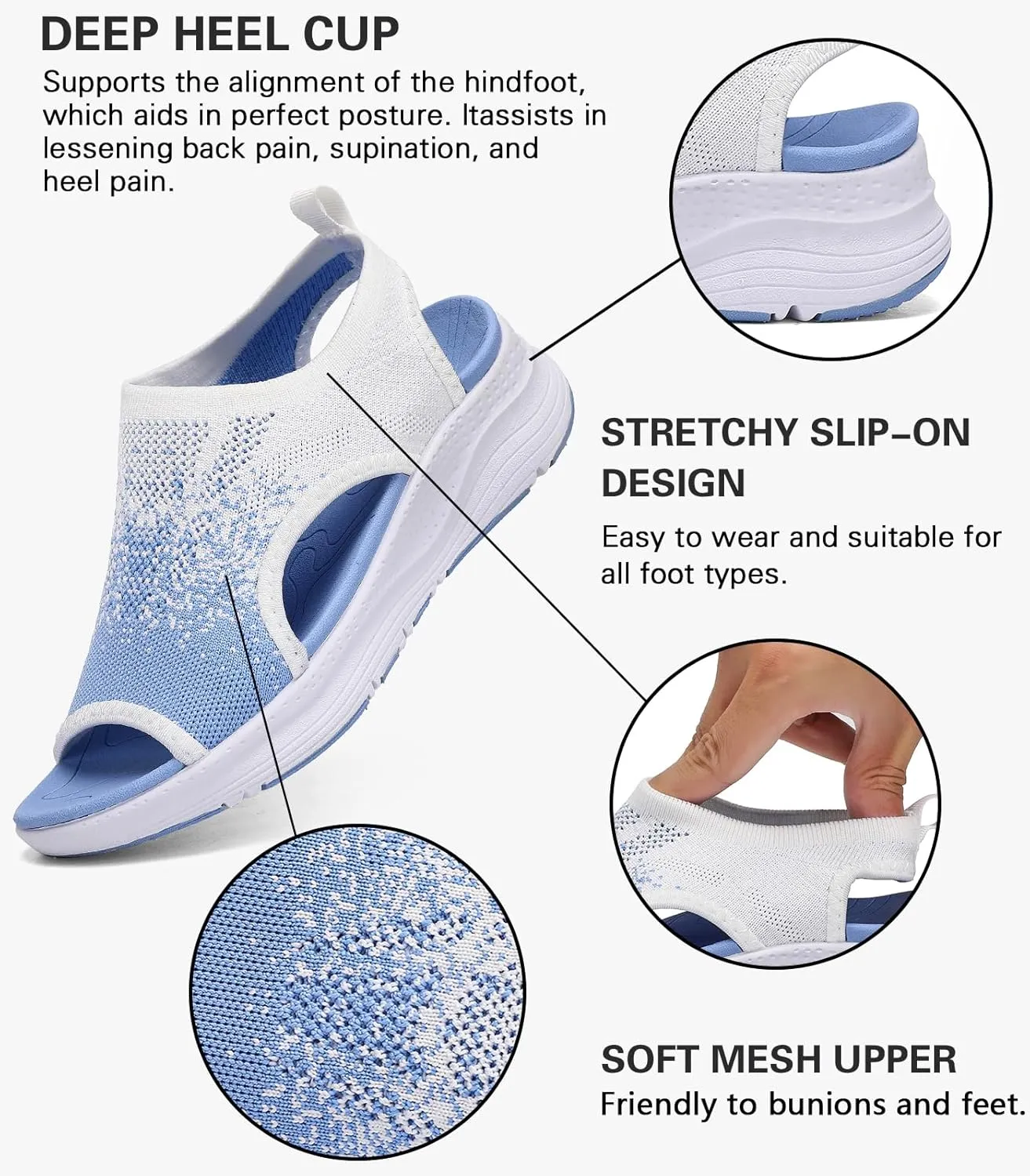 Women Walking Sandals Arch Support Orthotic Comfortable Plantar Fasciitis Non-slip Casual Open Toe Sport Sandals for Athletic Summer Beach