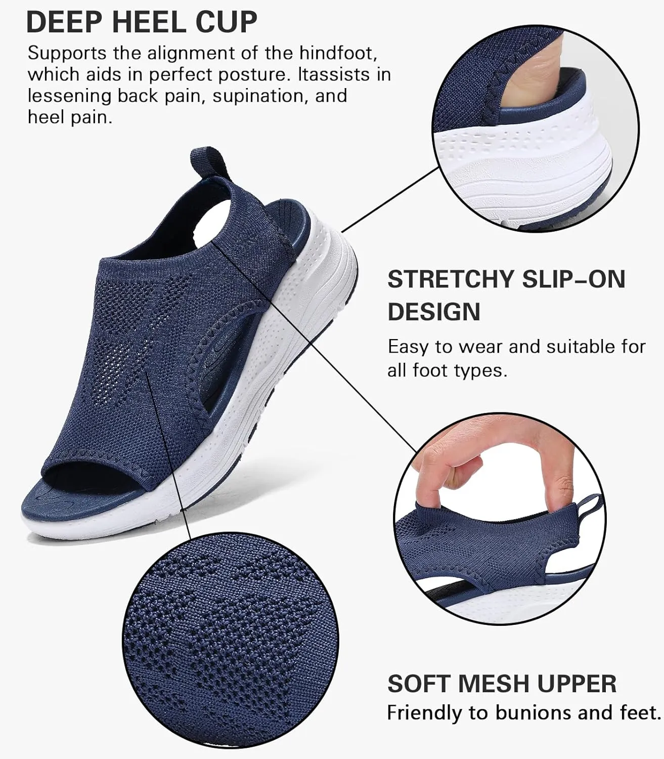 Women Walking Sandals Arch Support Orthotic Comfortable Plantar Fasciitis Non-slip Casual Open Toe Sport Sandals for Athletic Summer Beach