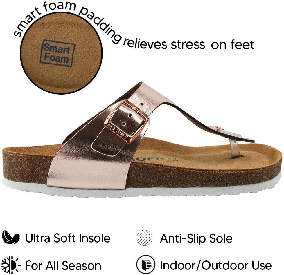 Women's 100% Genuine Leather Sandals - Comfortable Smart Foam Footbed, Slip-On Slides for Summer Wear, Adjustable Fit and Durable Non-Slip Sole