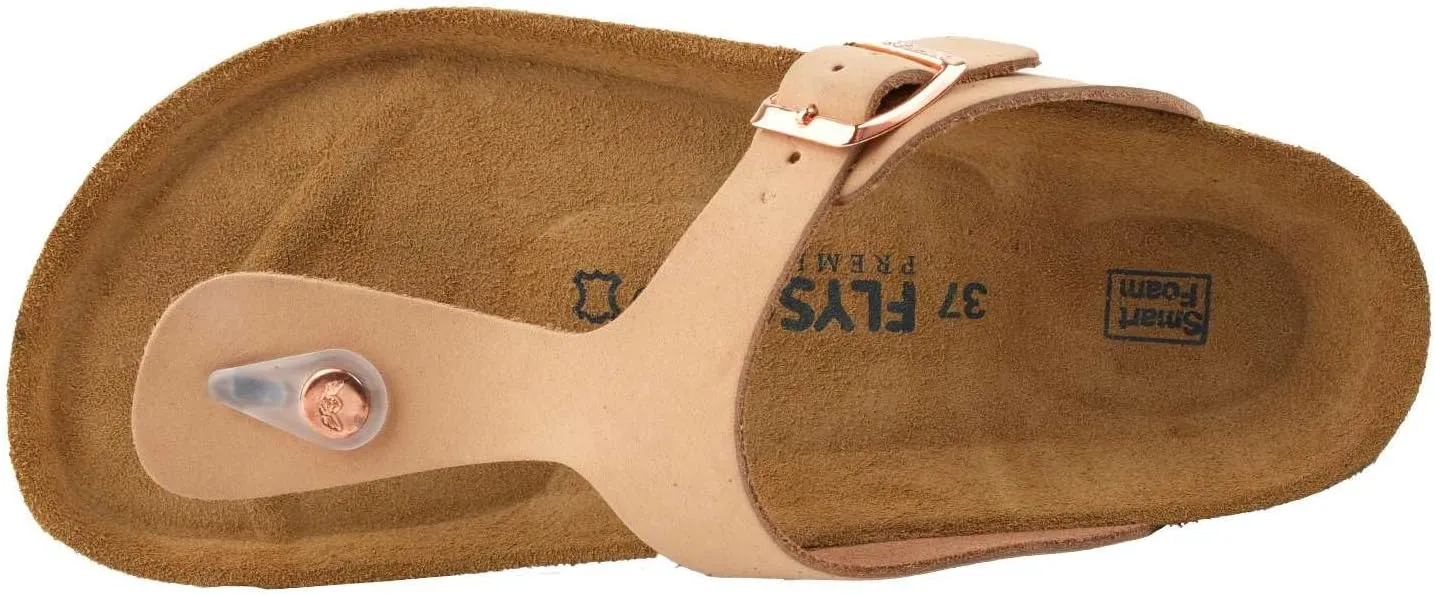 Women's 100% Genuine Leather Sandals - Comfortable Smart Foam Footbed, Slip-On Slides for Summer Wear, Adjustable Fit and Durable Non-Slip Sole