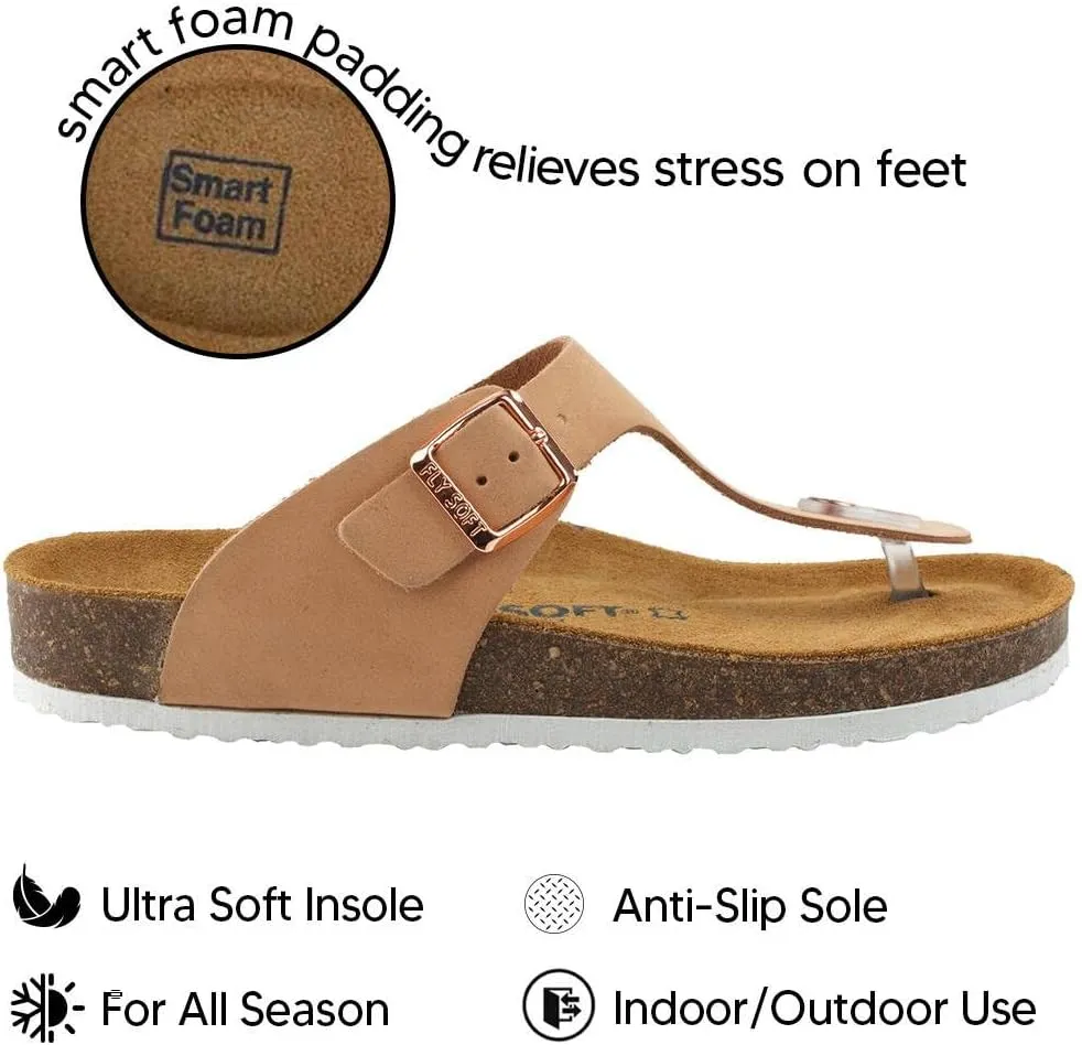 Women's 100% Genuine Leather Sandals - Comfortable Smart Foam Footbed, Slip-On Slides for Summer Wear, Adjustable Fit and Durable Non-Slip Sole