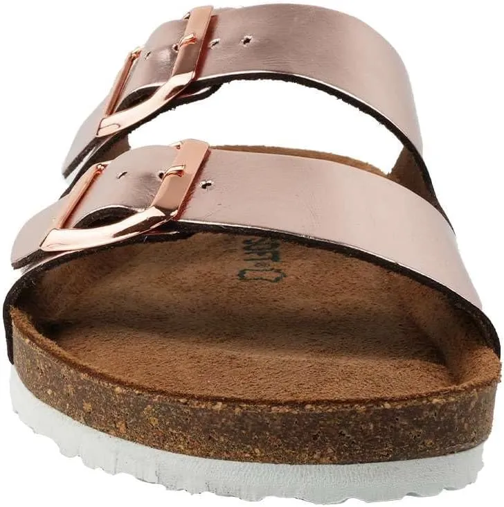 Women's 100% Genuine Leather Sandals - Comfortable Smart Foam Footbed, Slip-On Slides for Summer Wear, Adjustable Fit and Durable Non-Slip Sole