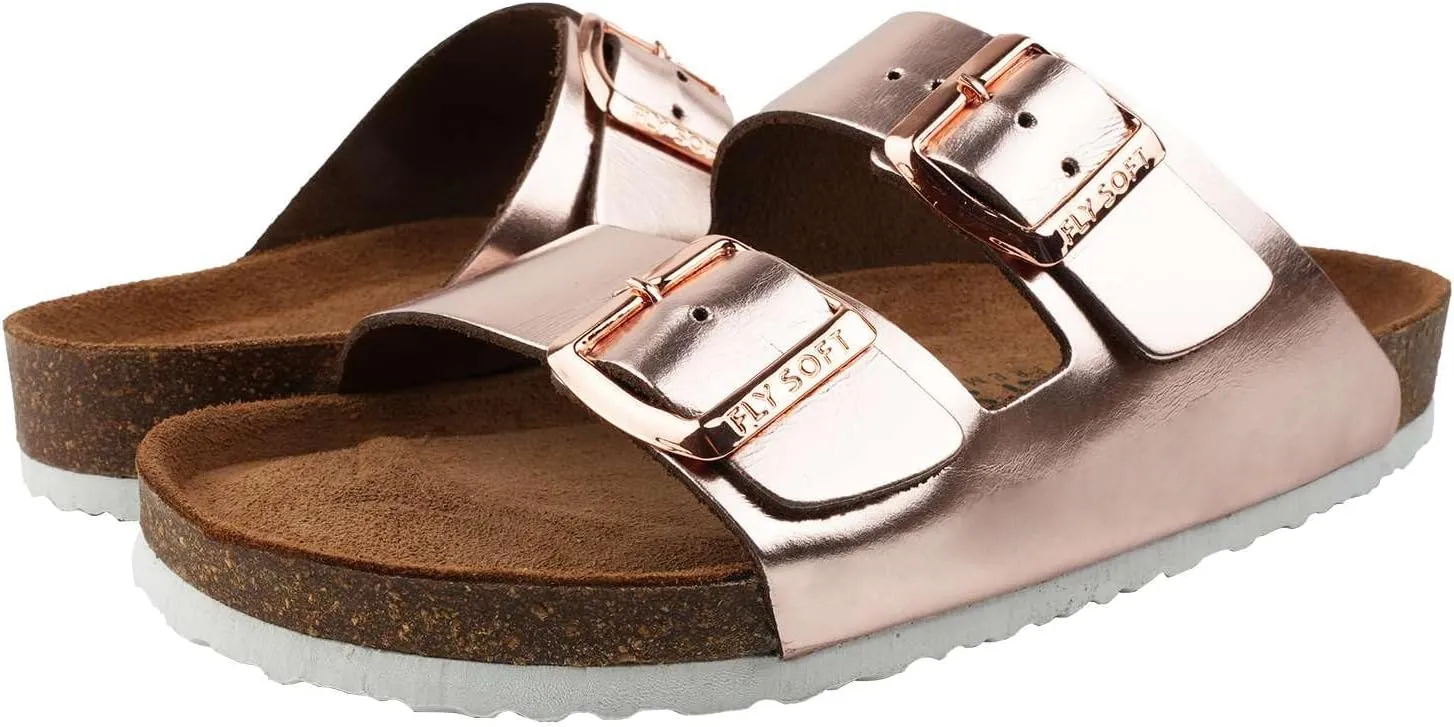 Women's 100% Genuine Leather Sandals - Comfortable Smart Foam Footbed, Slip-On Slides for Summer Wear, Adjustable Fit and Durable Non-Slip Sole