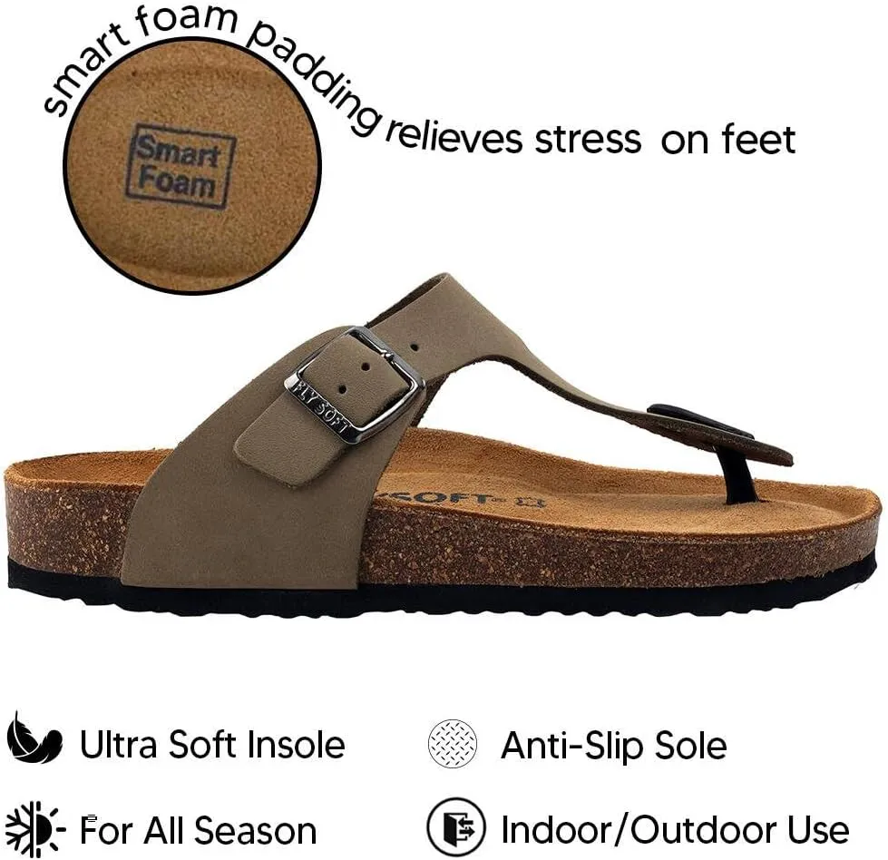 Women's 100% Genuine Leather Sandals - Comfortable Smart Foam Footbed, Slip-On Slides for Summer Wear, Adjustable Fit and Durable Non-Slip Sole