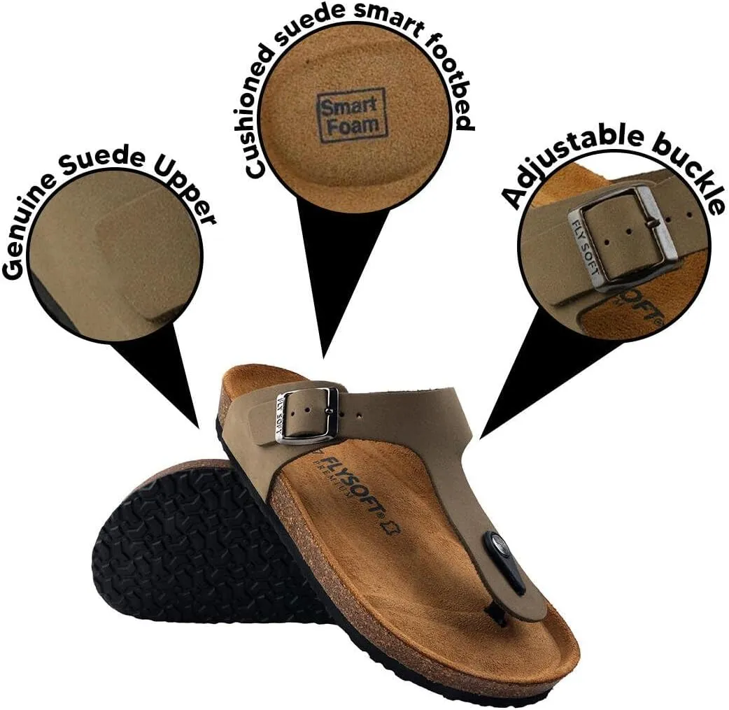 Women's 100% Genuine Leather Sandals - Comfortable Smart Foam Footbed, Slip-On Slides for Summer Wear, Adjustable Fit and Durable Non-Slip Sole