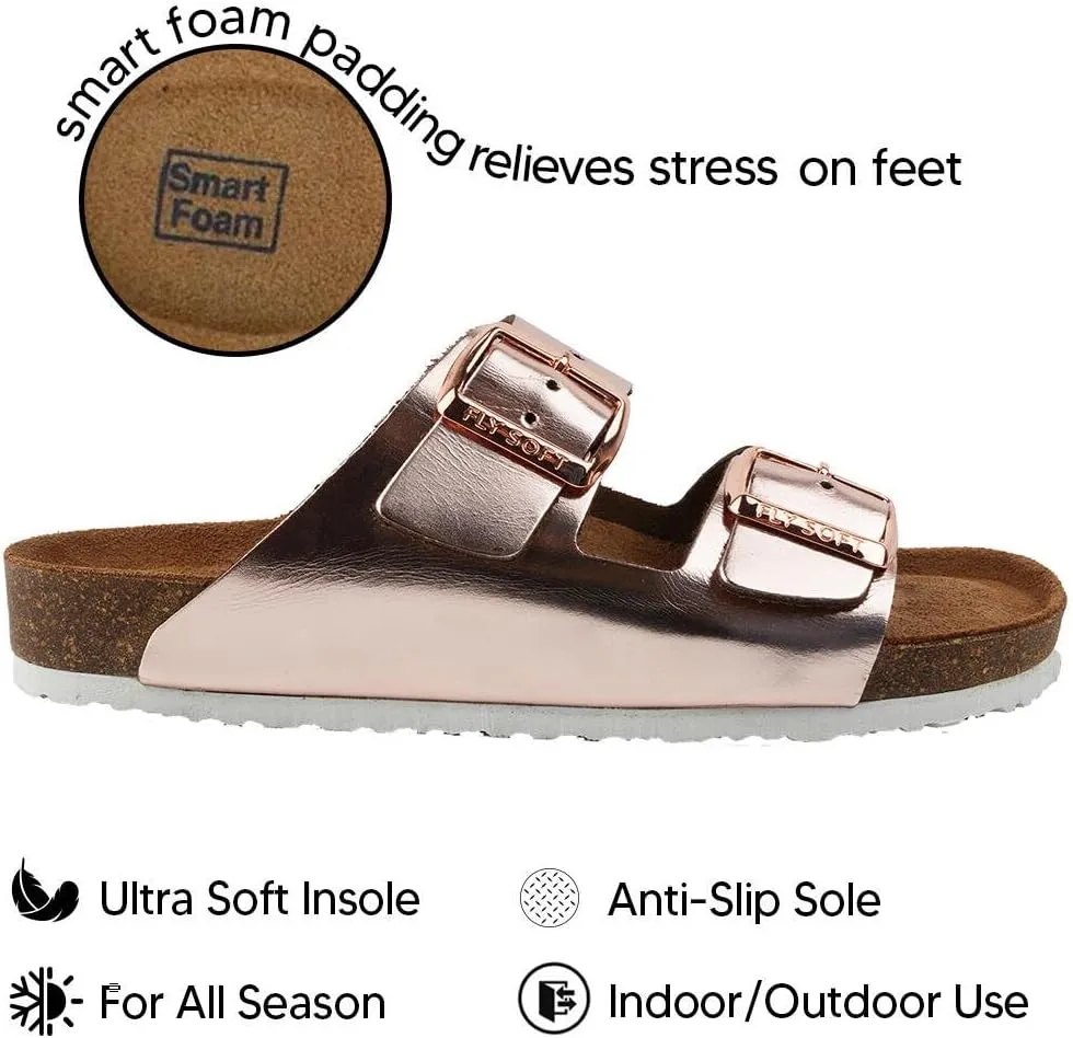 Women's 100% Genuine Leather Sandals - Comfortable Smart Foam Footbed, Slip-On Slides for Summer Wear, Adjustable Fit and Durable Non-Slip Sole