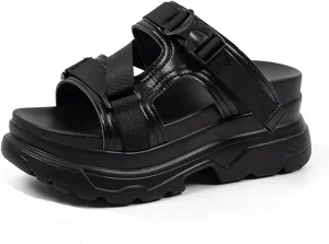 Women's Adjustable Buckle Platform Non Slip Slippers Fashion Hollow Slip On Round Open Toe Memory Foam Lncrease Casual Sandals for Beach Walking Party
