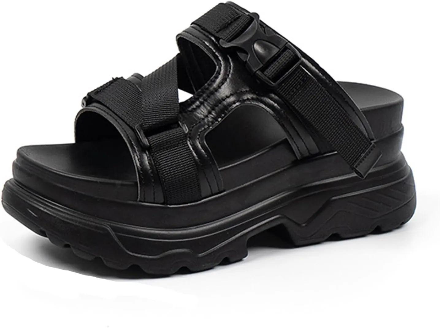 Women's Adjustable Buckle Platform Non Slip Slippers Fashion Hollow Slip On Round Open Toe Memory Foam Lncrease Casual Sandals for Beach Walking Party