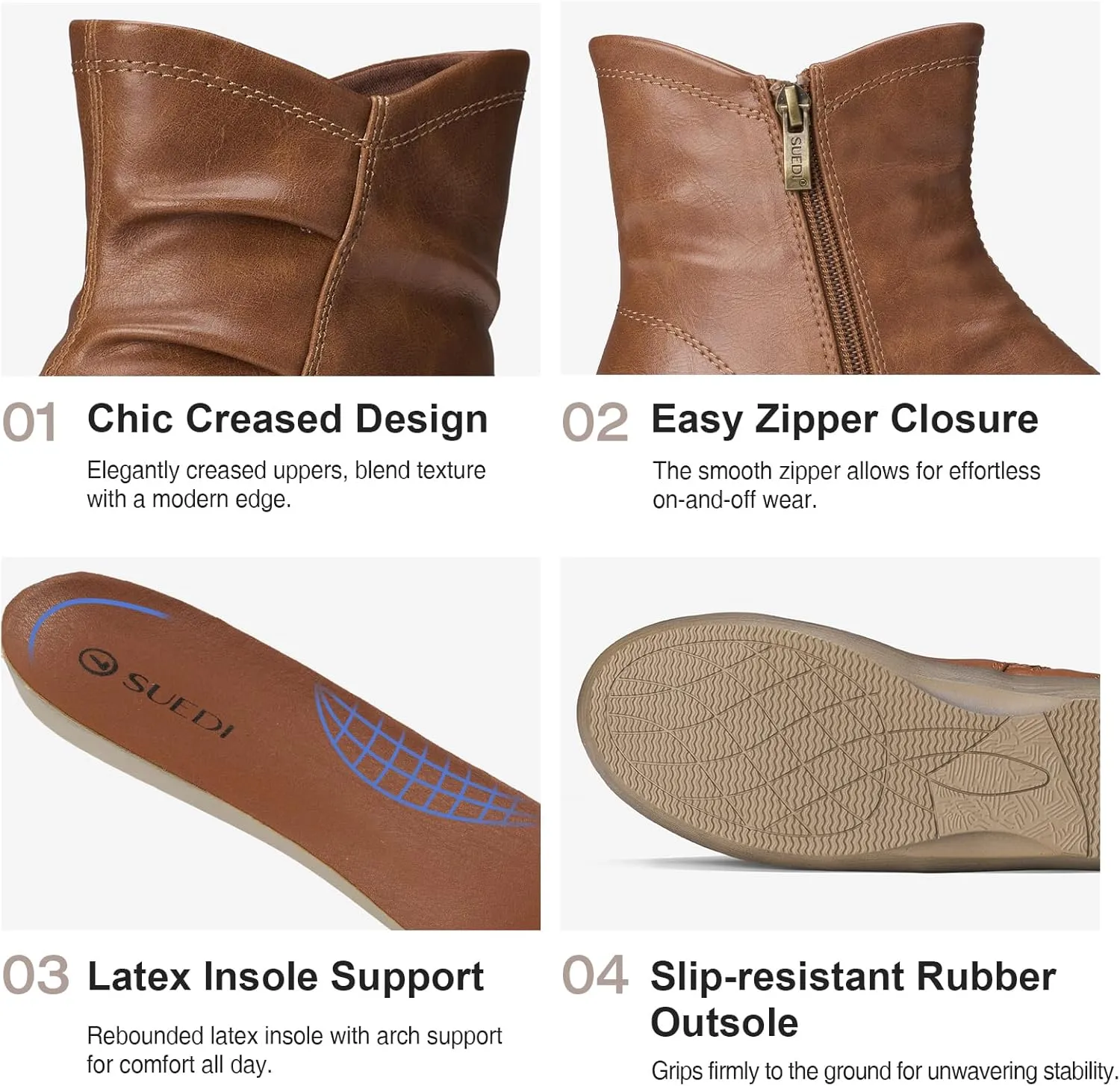 Women's Ankle Boots Flat Booties Ruched Casual Short Boots Arch Support Comfortable Walking Boots for Women