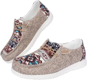 Women's Aztec Print Slip-On Loafers - Elastic Lace Comfort Shoes, Lightweight Foam Sole, Orthotic Support for Daily Wear, Trendy Casual Sneakers (US 6-11)