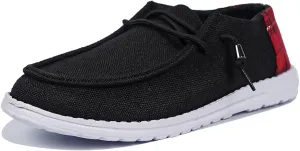 Women's Black Canvas Flat Loafers with Versatile Pattern Back Fabric Decor Lace-up Slip-on Sneakers Ultralight Breathable Casual Sports Shoes for Adults/Teenagers, Couple Boat Shoes, Plaid/Star/Cow