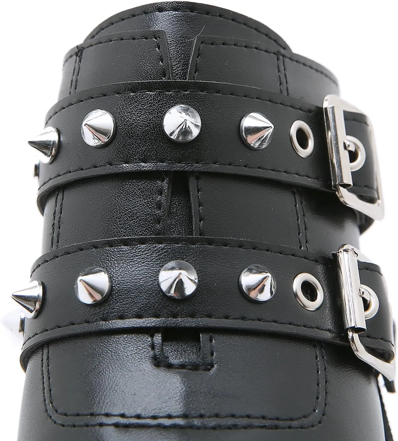 Women's Black Punk Platform Heel Mules Slip On Round Peep Toe Flatform Buckle Rivet Gothic Sandals